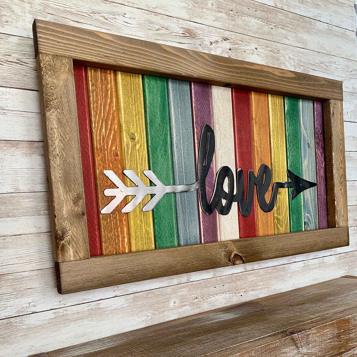 Rainbow Love Wooden Sign