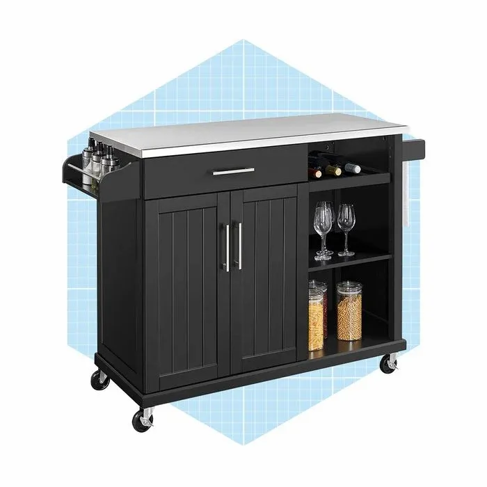 Yaheetech Kitchen Cart With Stainless Steel Top And Storage Cabinet Ecomm Amazon